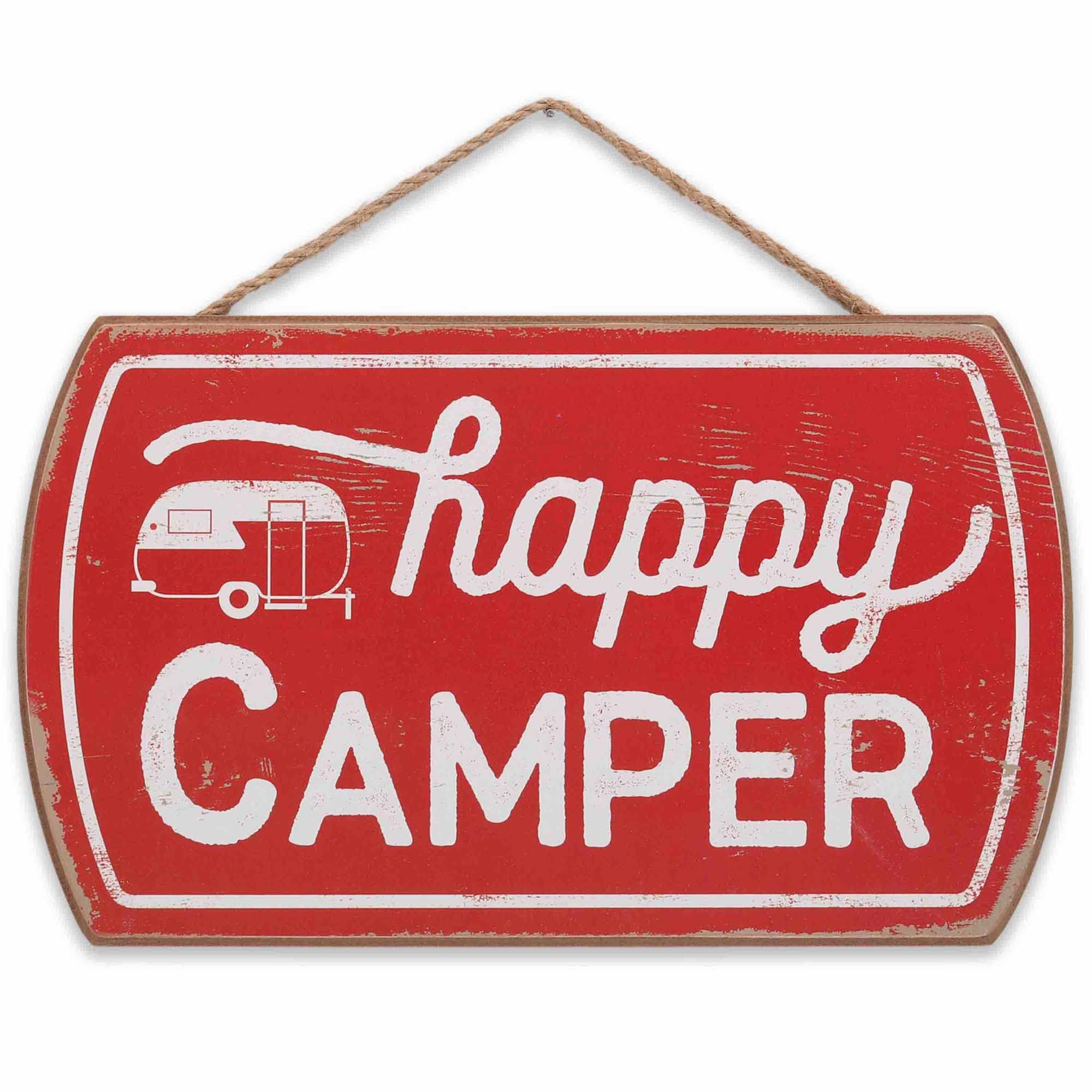 Open Road Brands Happy Camper Hanging Wood Wall Decor - Fun Vintage Sign for RV, Camper or Garage