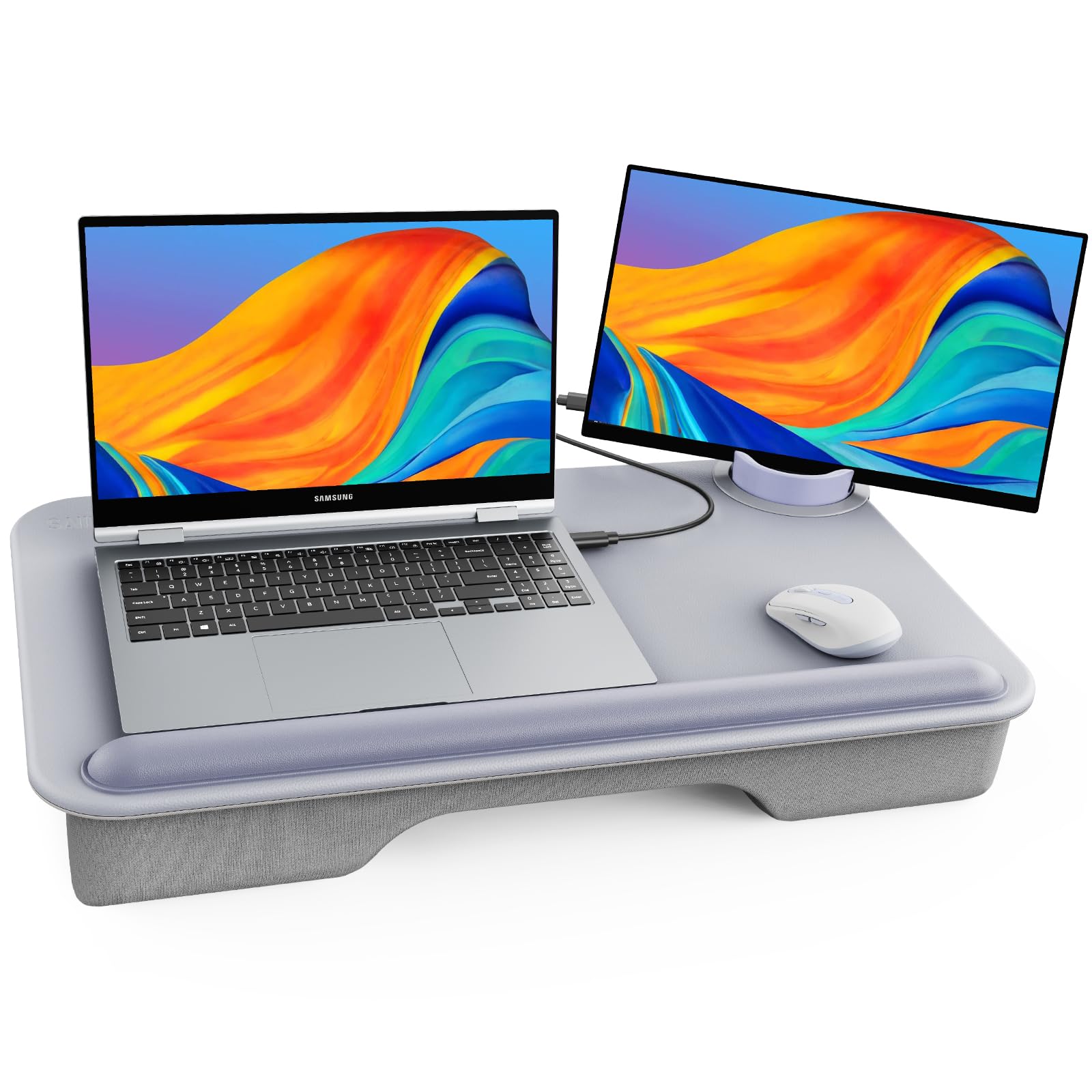 Saiji Laptop Lap Desk For Bed-Fits Up To 17' Laptop & Macbook,Lightweight Tray Table With Soft Leather Wrist Pad,Sturdy Phone/T