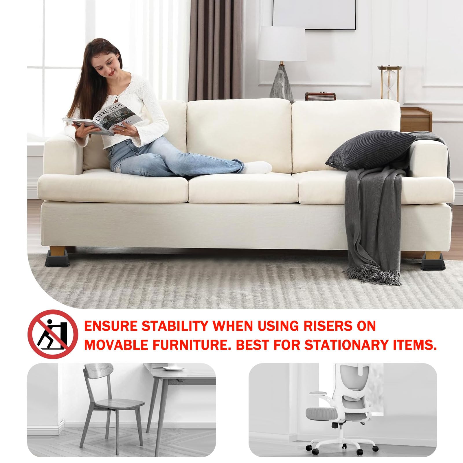 Annkut Furniture Risers 1 Inch,Bed Risers Heavy Duty,Desk Risers For Chair And Table Legs Elevation ,Bed Lifts Risers (4 Pack, B