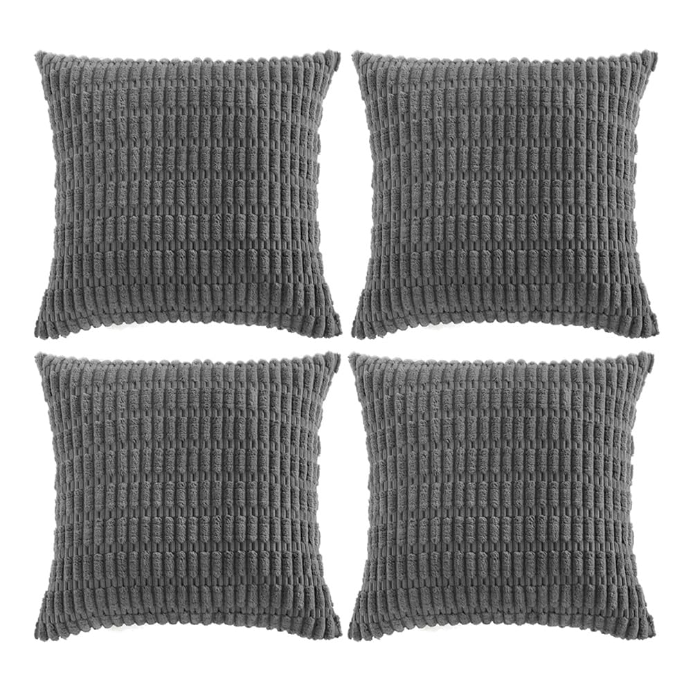 Fancy Homi 4 Packs Dark Grey Decorative Throw Pillow Covers 22X22 Inch For Couch Bed, Rustic Modern Farmhouse Boho Home Decor, S