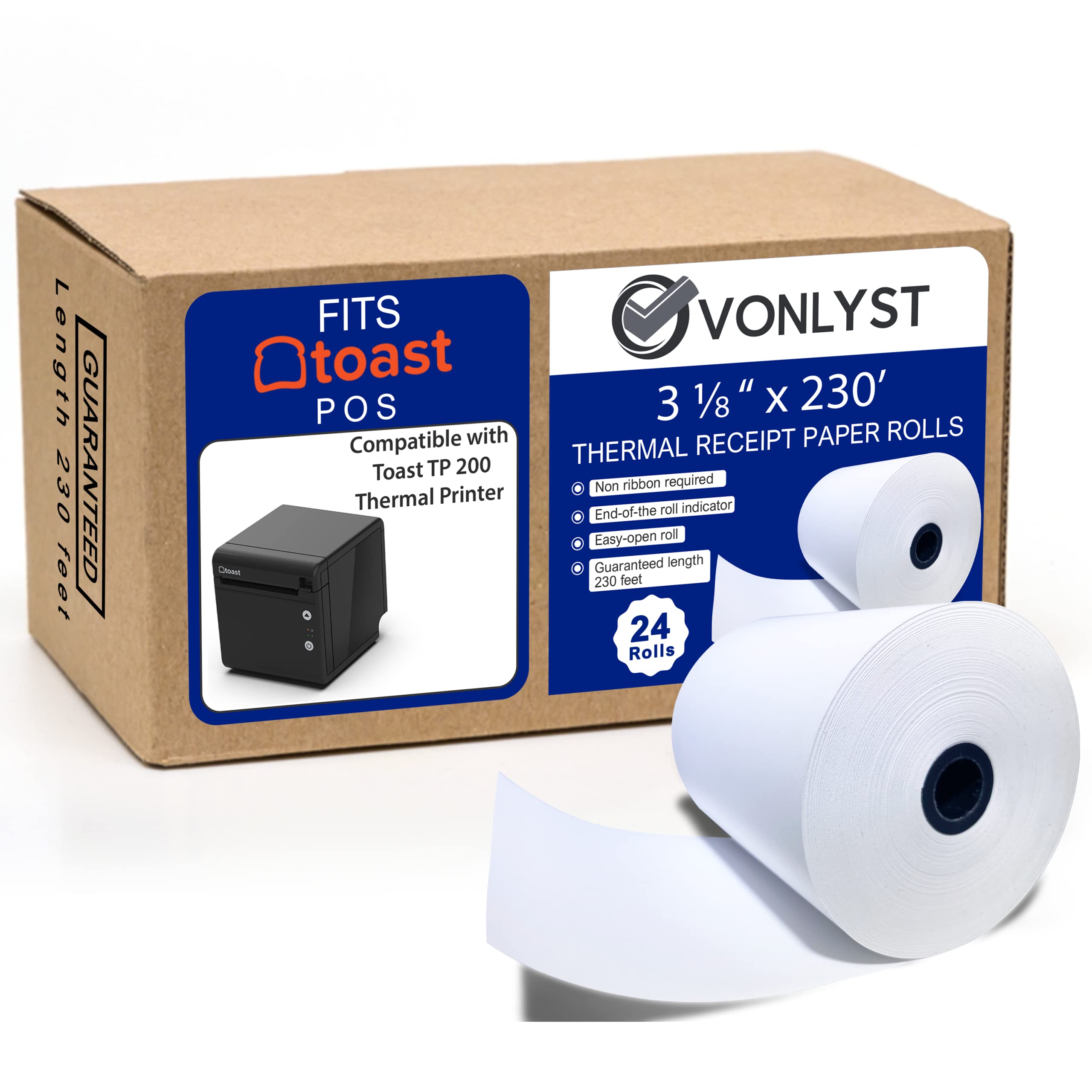 Vonlyst Thermal Printer Paper Roll For Toast Tp200 Receipt Printer Point Of Sale (24 Rolls)
