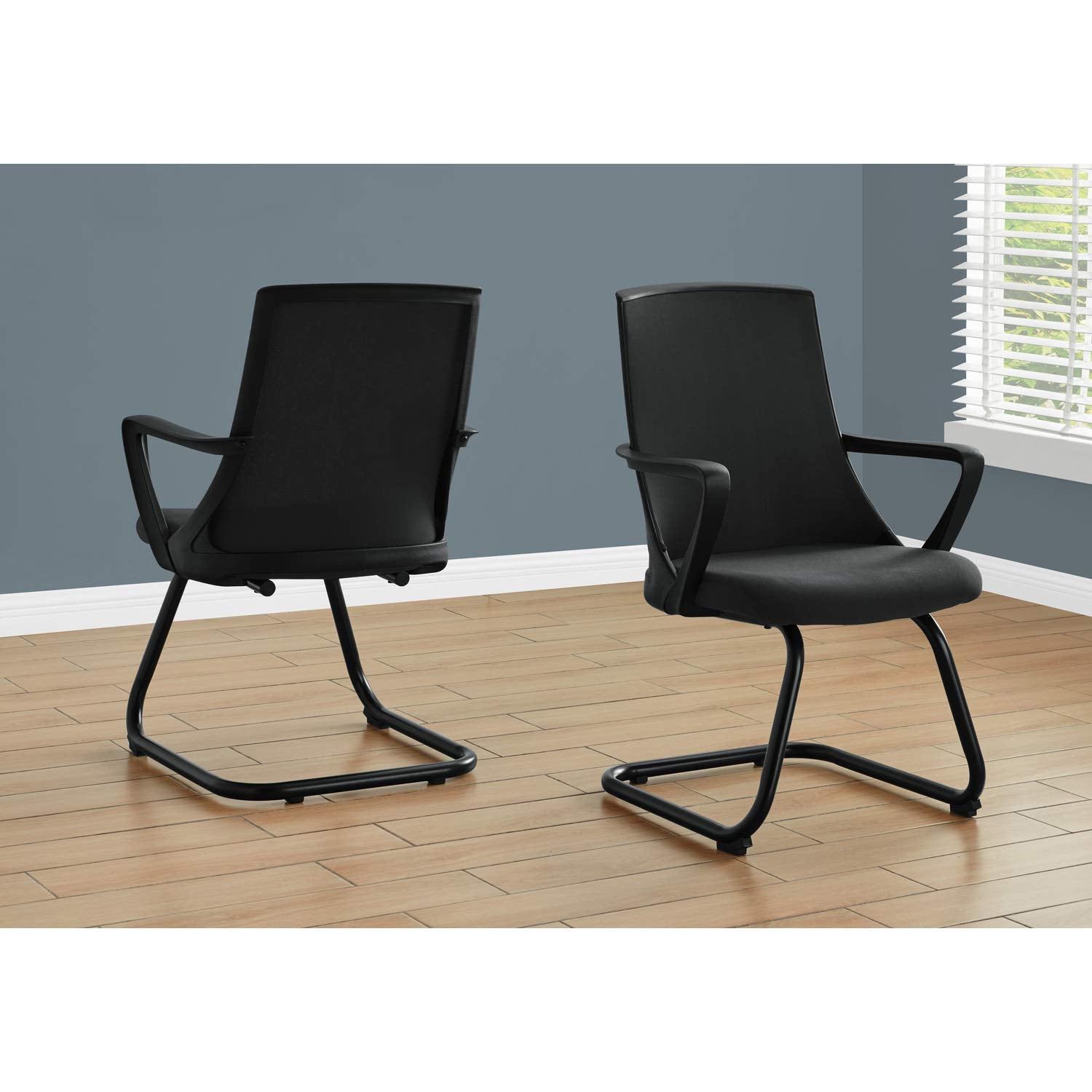 Monarch Specialties CHAIR-2PCS / GUEST MESH MID-BACK OFFICE CHAIR, BLACK