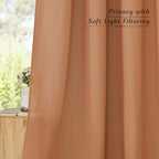 Nicetown Linen Burnt Orange Curtains 90 Inch Length 2 Panels, Grommet Privacy Added Thick Flax Linen Burlap Semi Sheer Light Filtering Window Treatments For Bedroom/Girls Room, W55 X L90