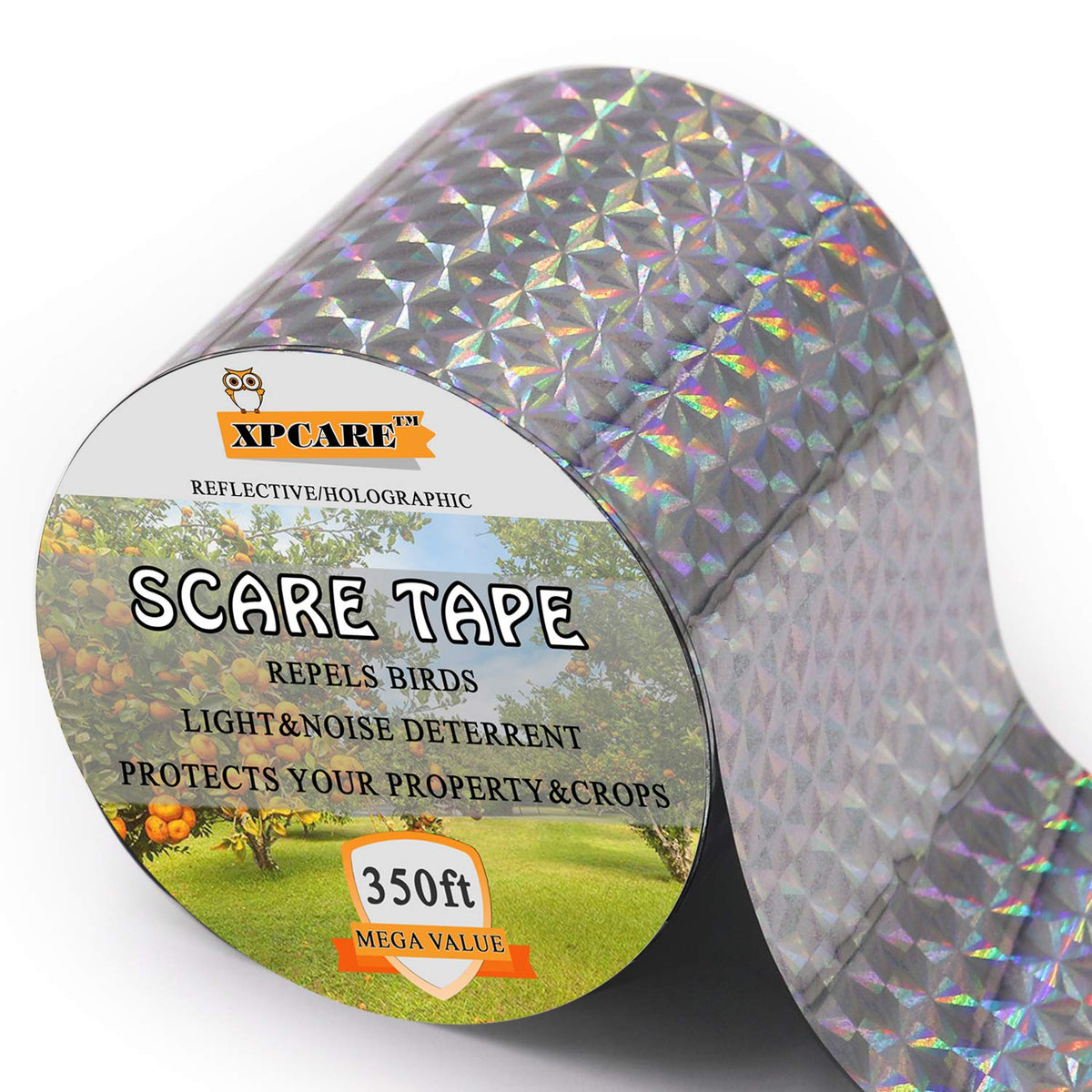 Xpcare Bird Scare Tape Ribbon - 350Ft X 2In Reflective Tape Rainbow Tape Products To Prevent Birds From Hitting Windows