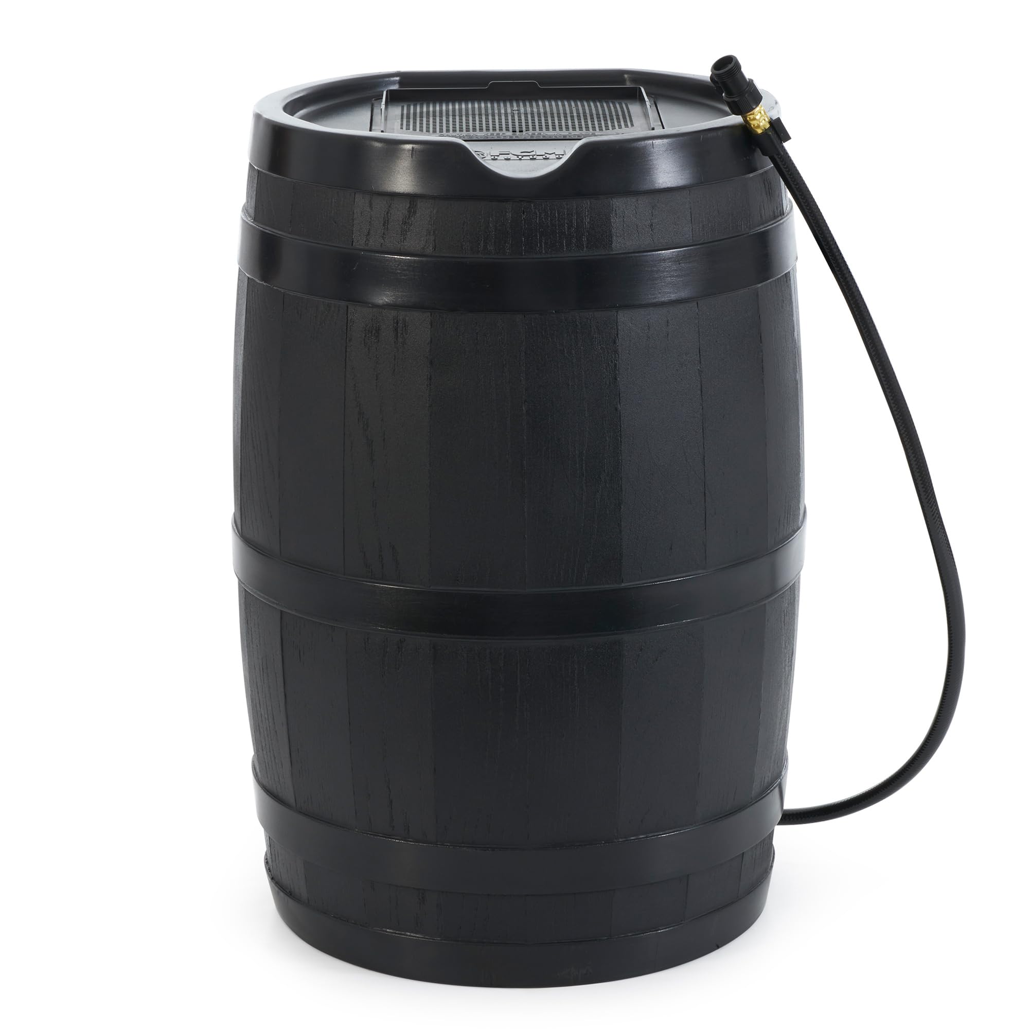 Fcmp Outdoor Rc45-Blk Rain Barrel (45-Gallon) - Water Rain Catcher Barrel With Flat Back For Watering Outdoor Plants, Gardens, A