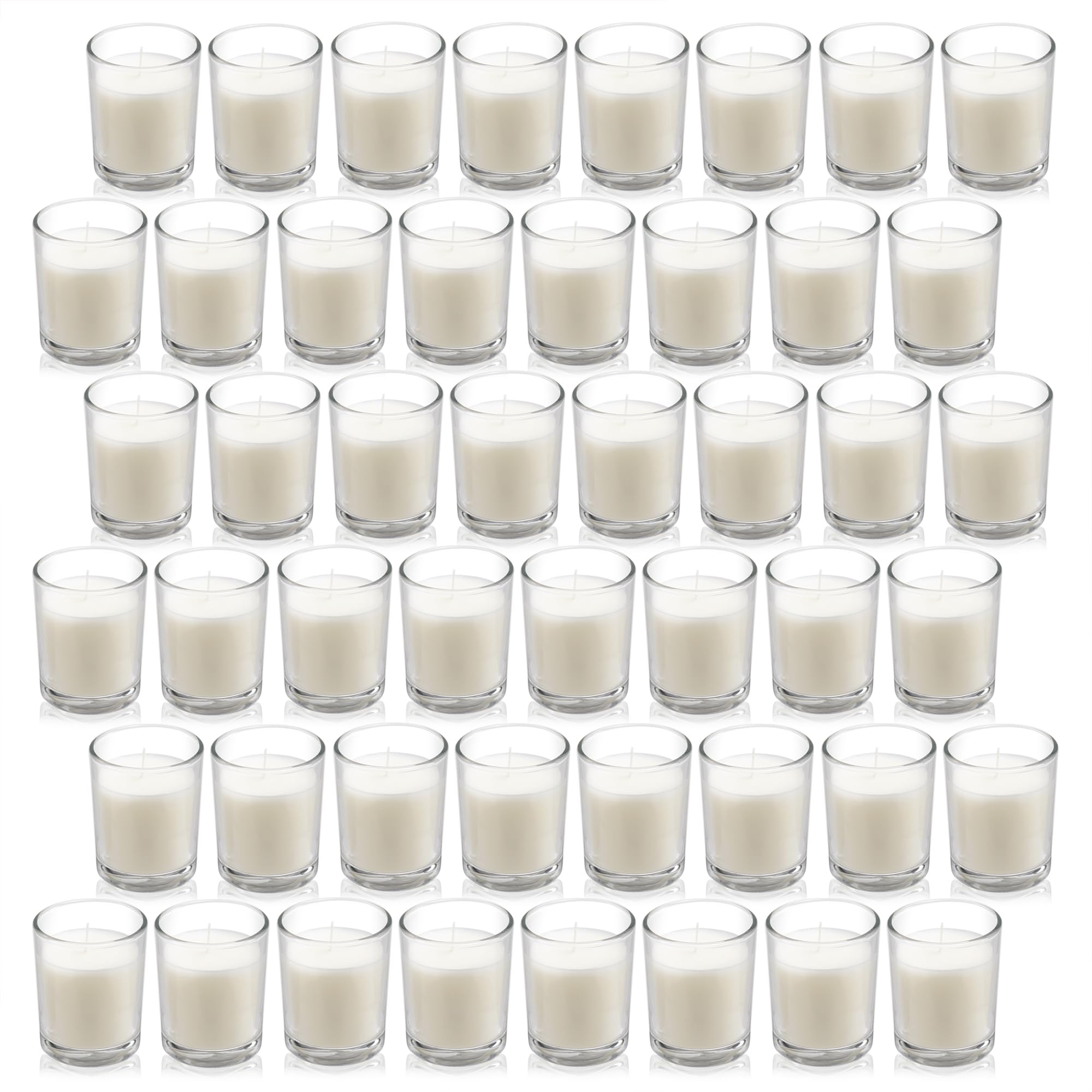 Housecret 48 Pack Warm White Unscented Clear Glass Filled Votive Candles. Hand Poured Wax Candle Ideal Gifts for Aromatherapy Sp