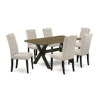East West Furniture X-Style 7 Piece Kitchen Set Consist Of A Rectangle Table With X-Legs And 6 Doeskin Linen Fabric Parsons Dining Chairs, 36X60 Inch, Multi-Color