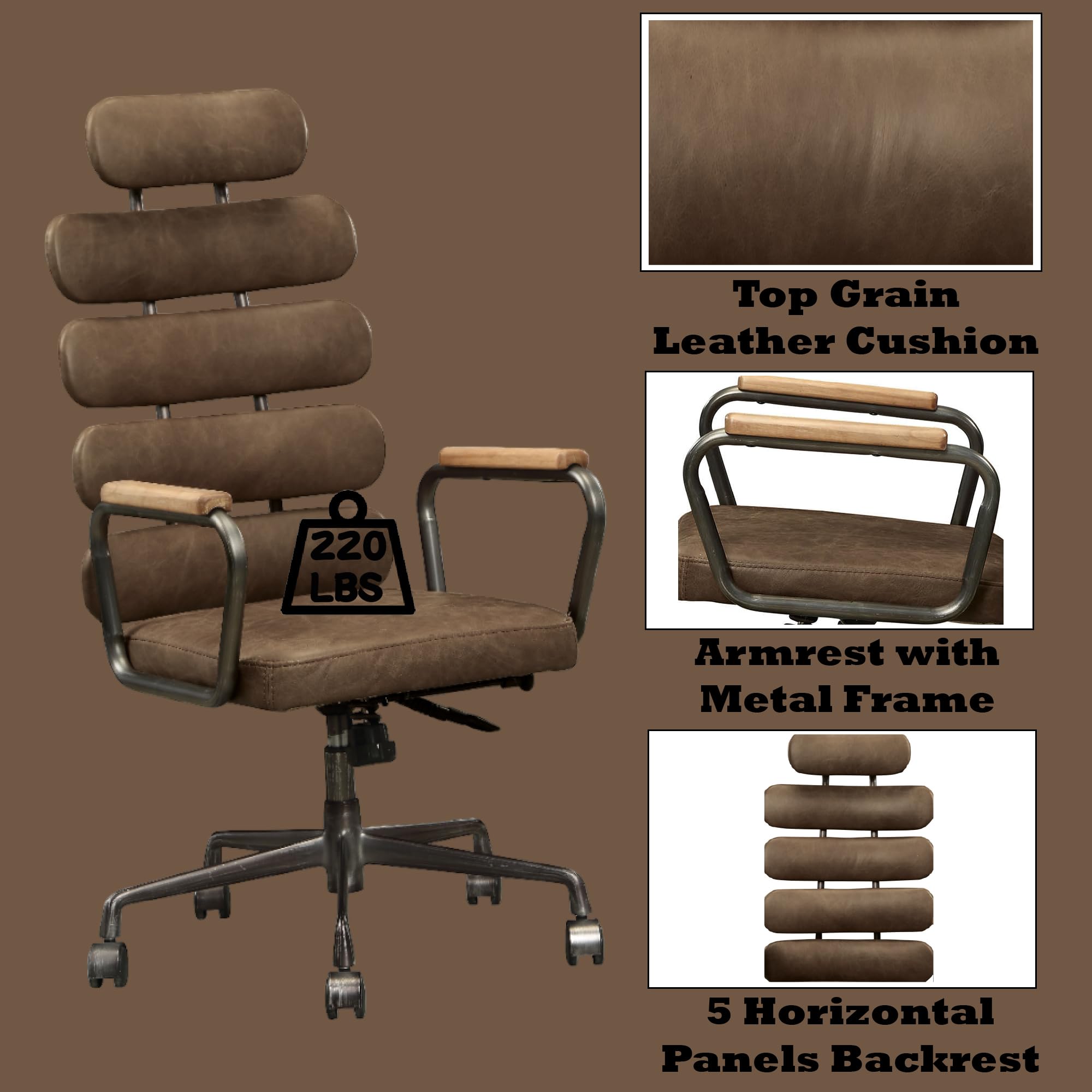 ACME Furniture Calan Office Chair, Retro Brown Top Grain Leather