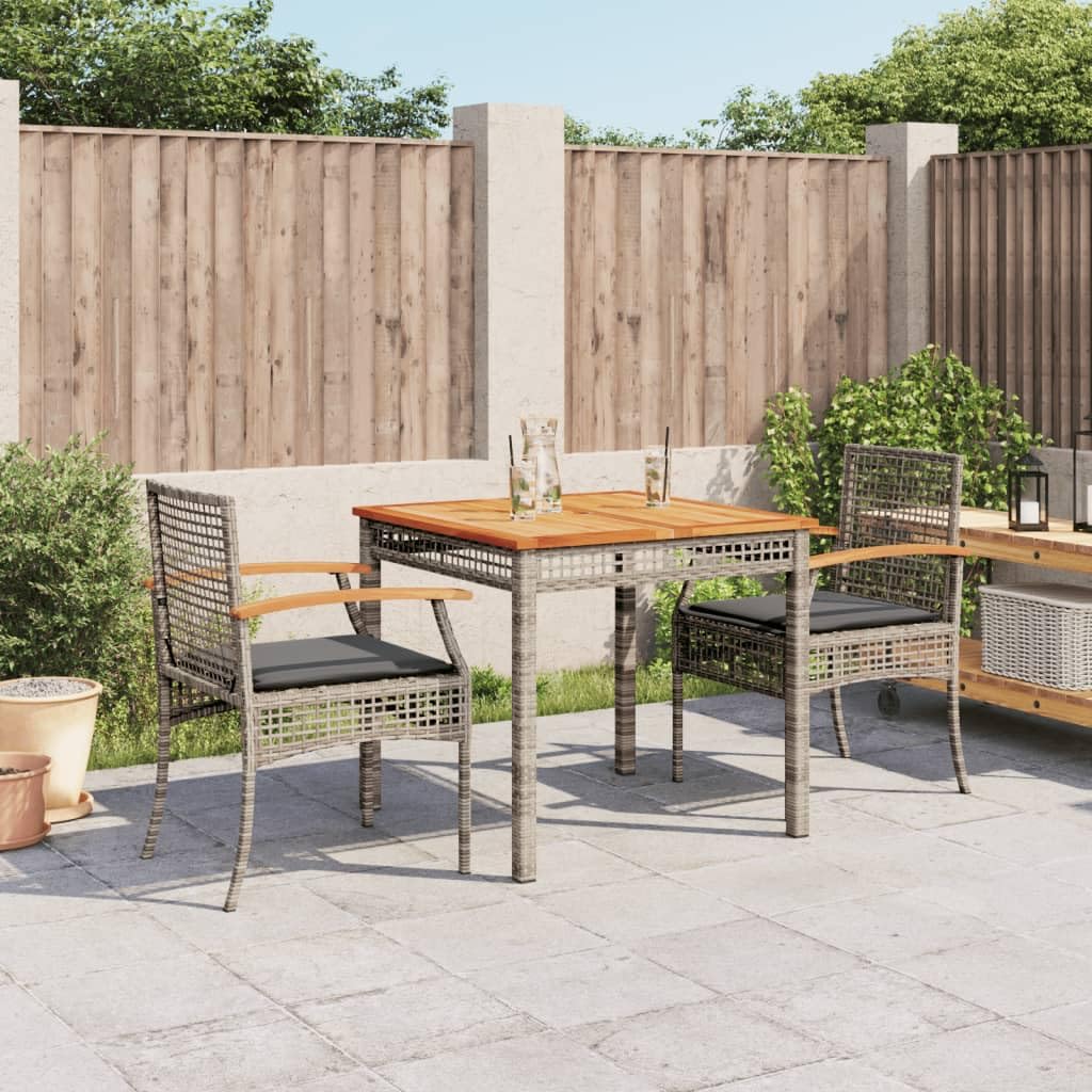 vidaXL Garden Dining Set with Cushions 3 Pieces, Table and Chairs, Relaxing Armchairs, Seats for Patio Terrace, Synthetic Rattan Grey