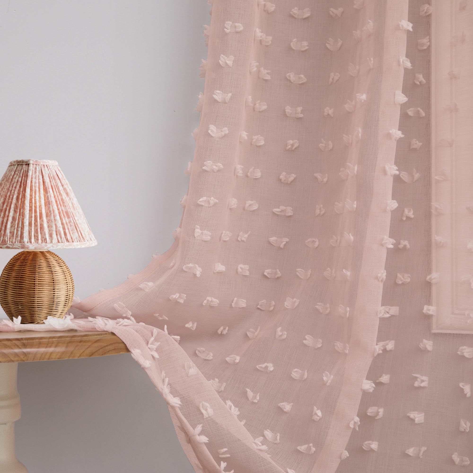 Dancurton Sheer Pink Curtains 90 Inches Long 2 Panels Set Pom Pom Semi Sheer Drapes For Girls Room Kids Nursery Back Tab Rod Poc