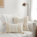 Decoruhome Boho Lumbar Decorative Throw Pillow Covers For Bed Bedroom Neutral Accent Cushion Cover Tufted Woven Pillow Case, 12X