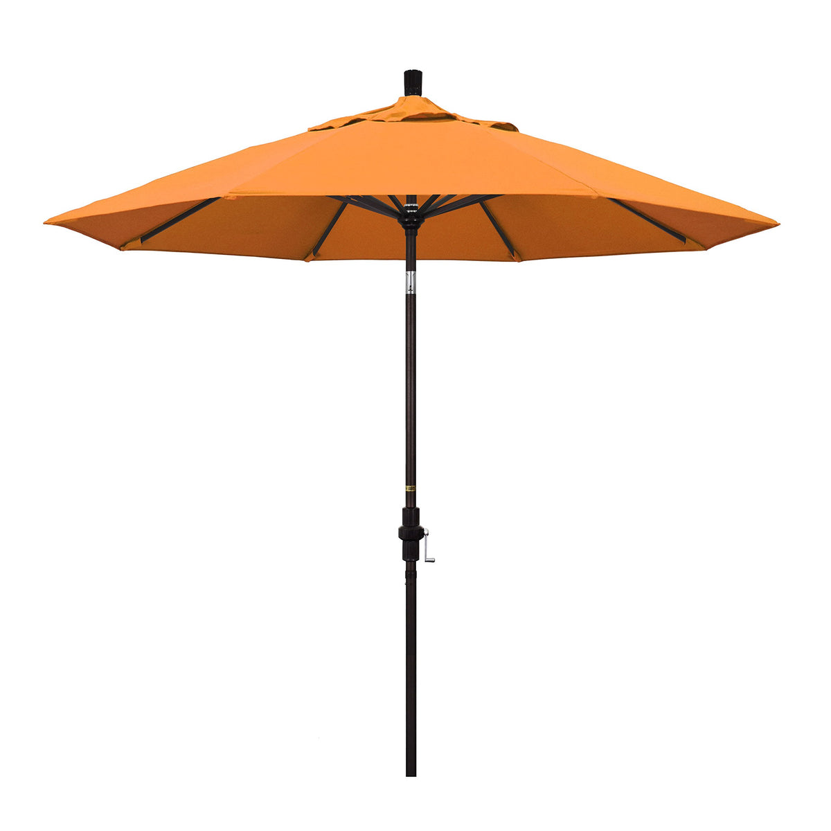 California Umbrella 9' Round Aluminum Market Umbrella, Crank Lift, Collar Tilt, Bronze Pole, Sunbrella Tuscan