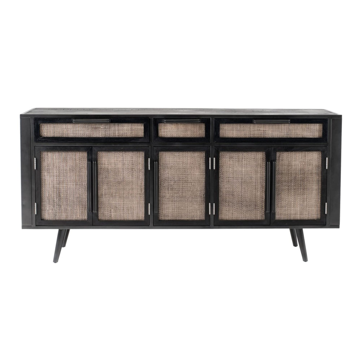 HomeRoots Black Iron Frame Cabinet with Mesh Doors and Drawers