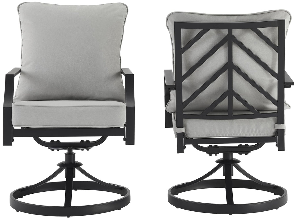 Crosley Furniture CO6290MB-GY Otto Outdoor Metal Dining Swivel Chairs, Set of 2, Matte Black with Gray Cushions