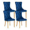 Blue Velvet Dining Chairs Set Of 4, Dining Room Chairs Set Of 4, Tufted Upholstered Dining Room Chair, Back Ring Pull Trim, Gold