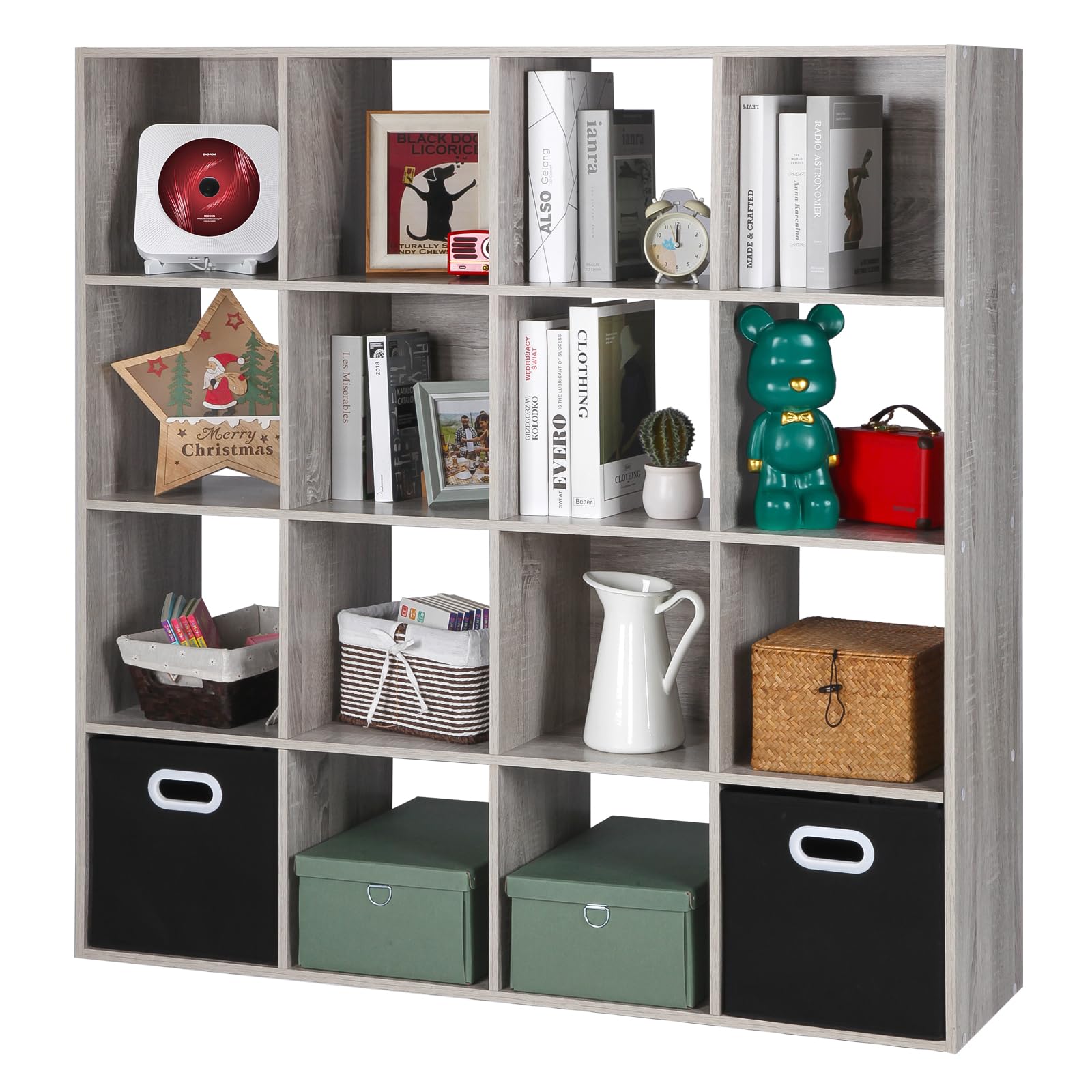 Pachira E-Commerce Us 16 Cube Storage Organizer, Unit Shelf, Closet Cabinet, Dvd Rack Bookshelf File Organizer Rack In Living Room, Bedroom, Study, 16 Cube, Oak Grey
