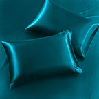 Siinvdabzx 3-Piece Set Satin King Fitted Sheet & 2 Pillowcase, Dark Teal Silky Soft Fitted Bottom Sheet, Wrinkle Free, Fade Resi