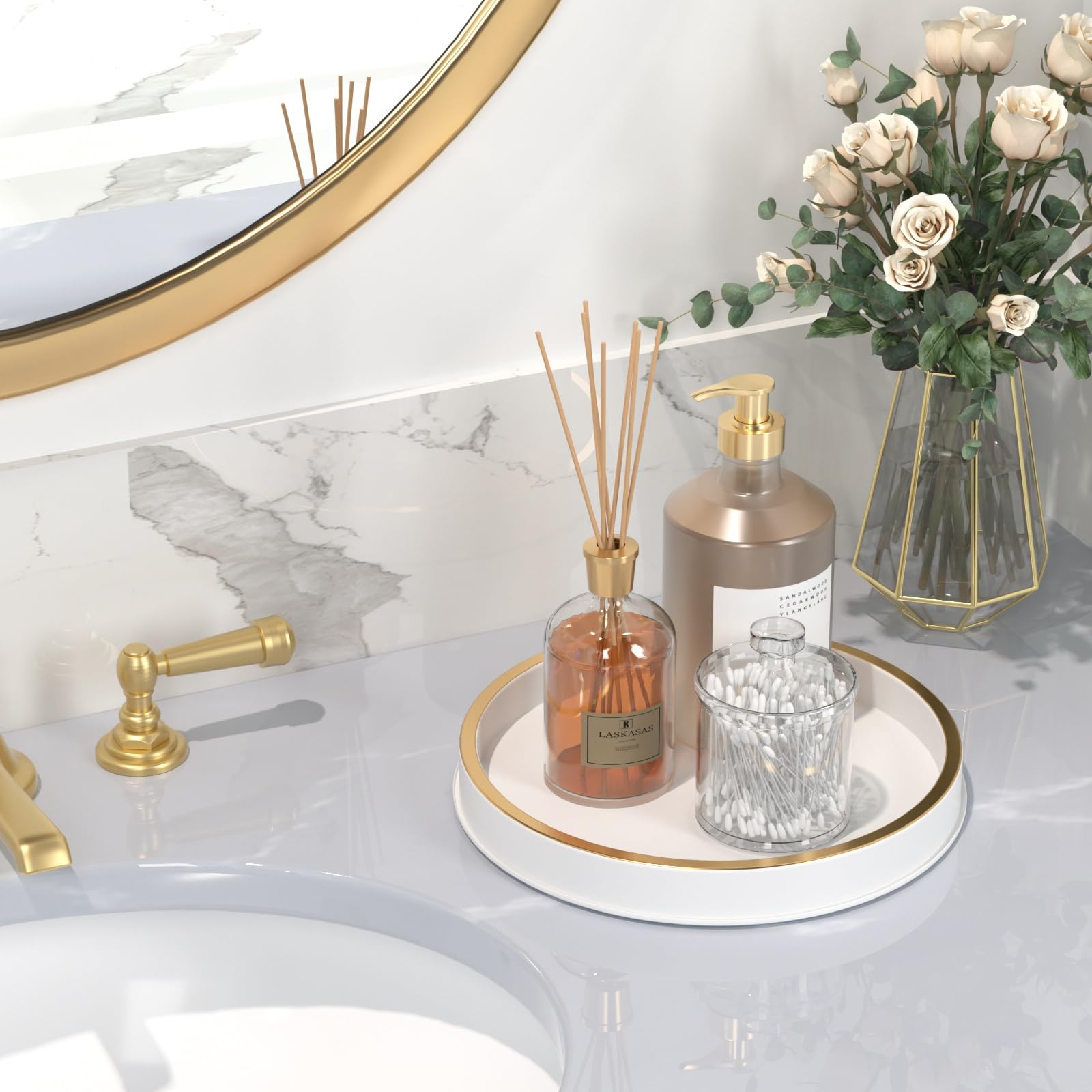 Hgf Bathroom Tray For Sponge And Soap, 10 Inch Metal Iron Round Decorative Tray For Kitchen Counter Sink Countertop Organizer, P