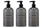 Bottiful Home-16 oz Grey Shampoo, Conditioner, Wash Shower Soap Dispensers-3 Refillable Empty PET Plastic Pump Bottle Shower Con