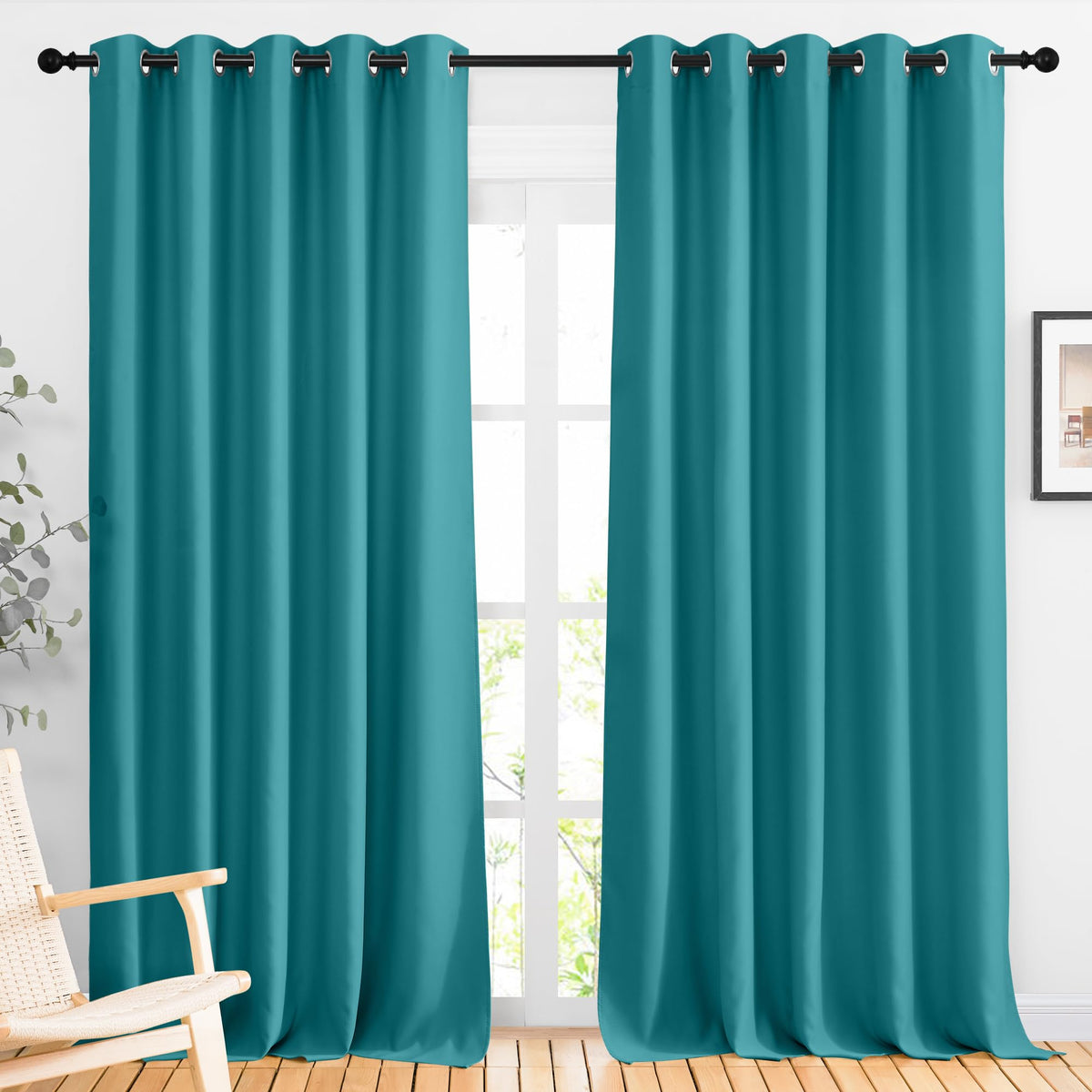 Nicetown Peacock Teal Blackout Living Room Curtains, Grommet Thermal Curtains Room Darkening Window Treatment Sound Reducing For