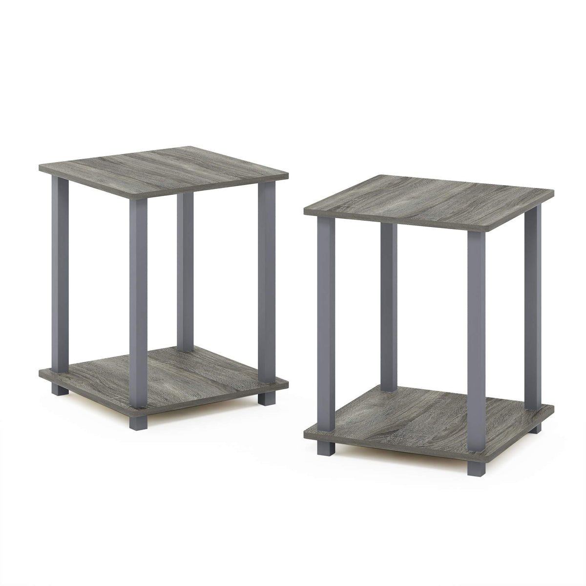 Furinno Simplistic Set Of 2 End Table, French Oak Grey/Grey