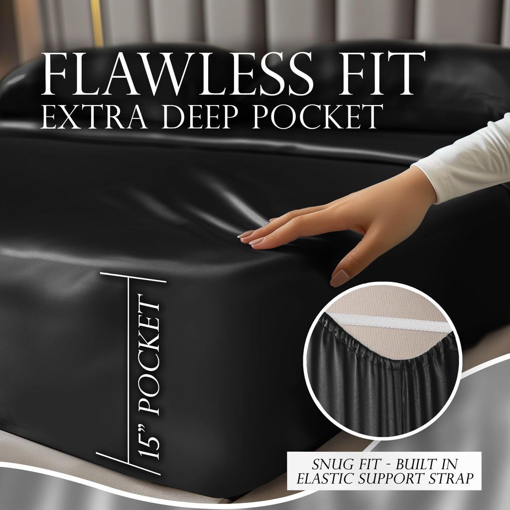 Decolure Satin Sheet Queen Set 6Pcs - Comfy Hotel Luxury Silk Feel Satin Sheets Queen - Elegant Silky Soft Queen Size Satin Bed