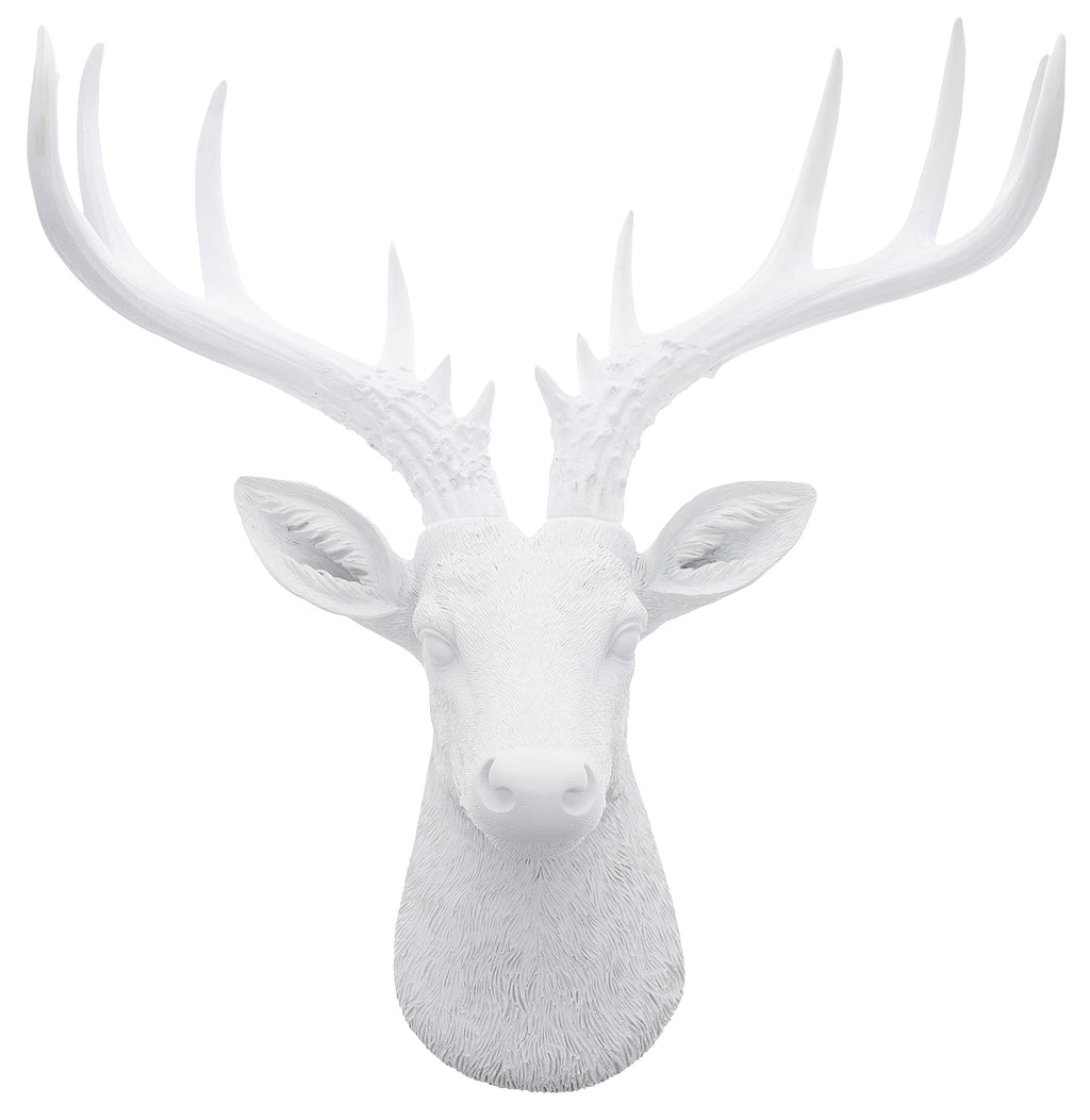 Top Brass 12 1/2'' Faux White Deer Head/White Antlers Wall Decor - Modern Minimalism Taxidermy Art Sculpture