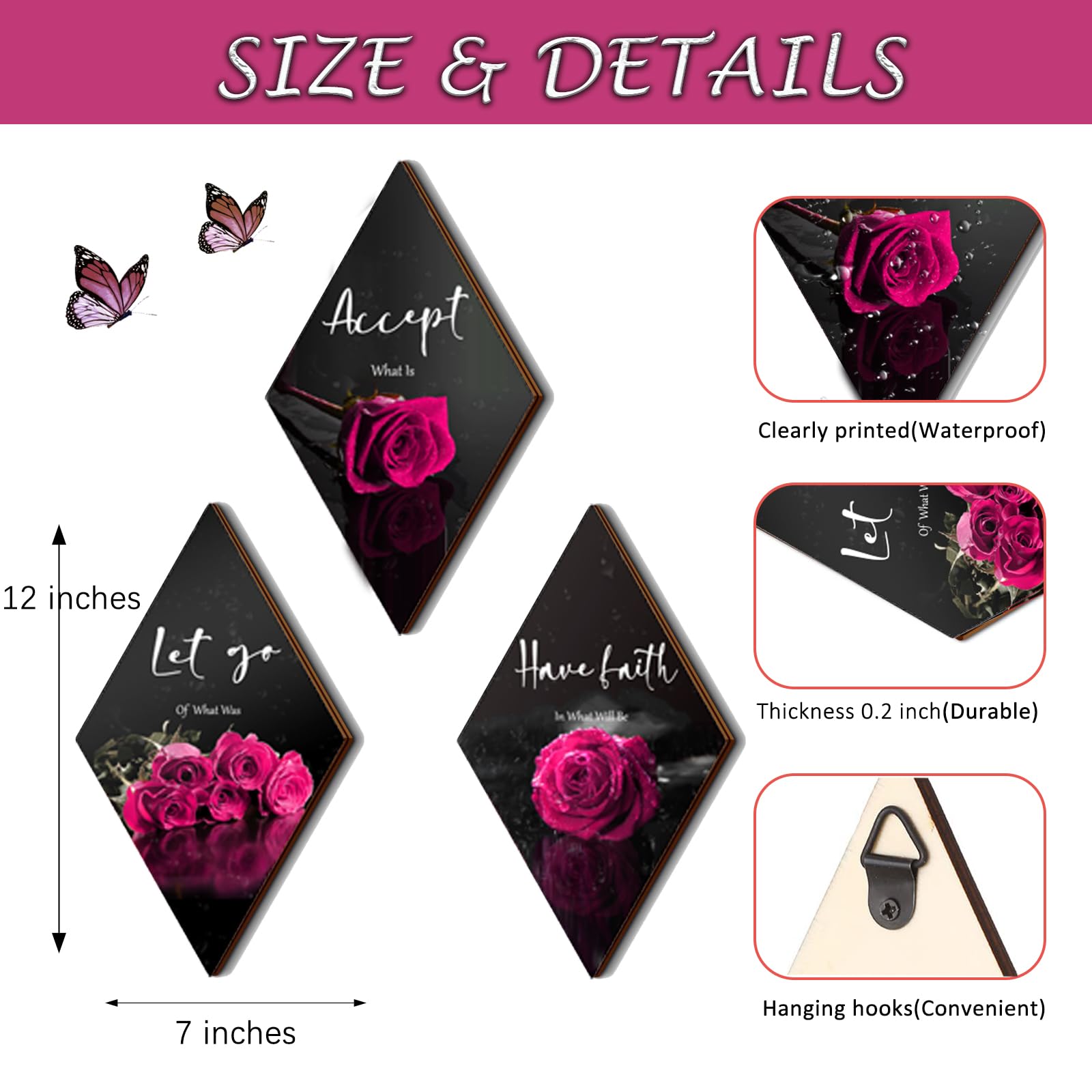 3 Pcs Pink Wall Decor Pink Rose Bathroom Decor Farmhouse Pink Bedroom Decor Inspirational Wood Office Wall Art With Accept Let G