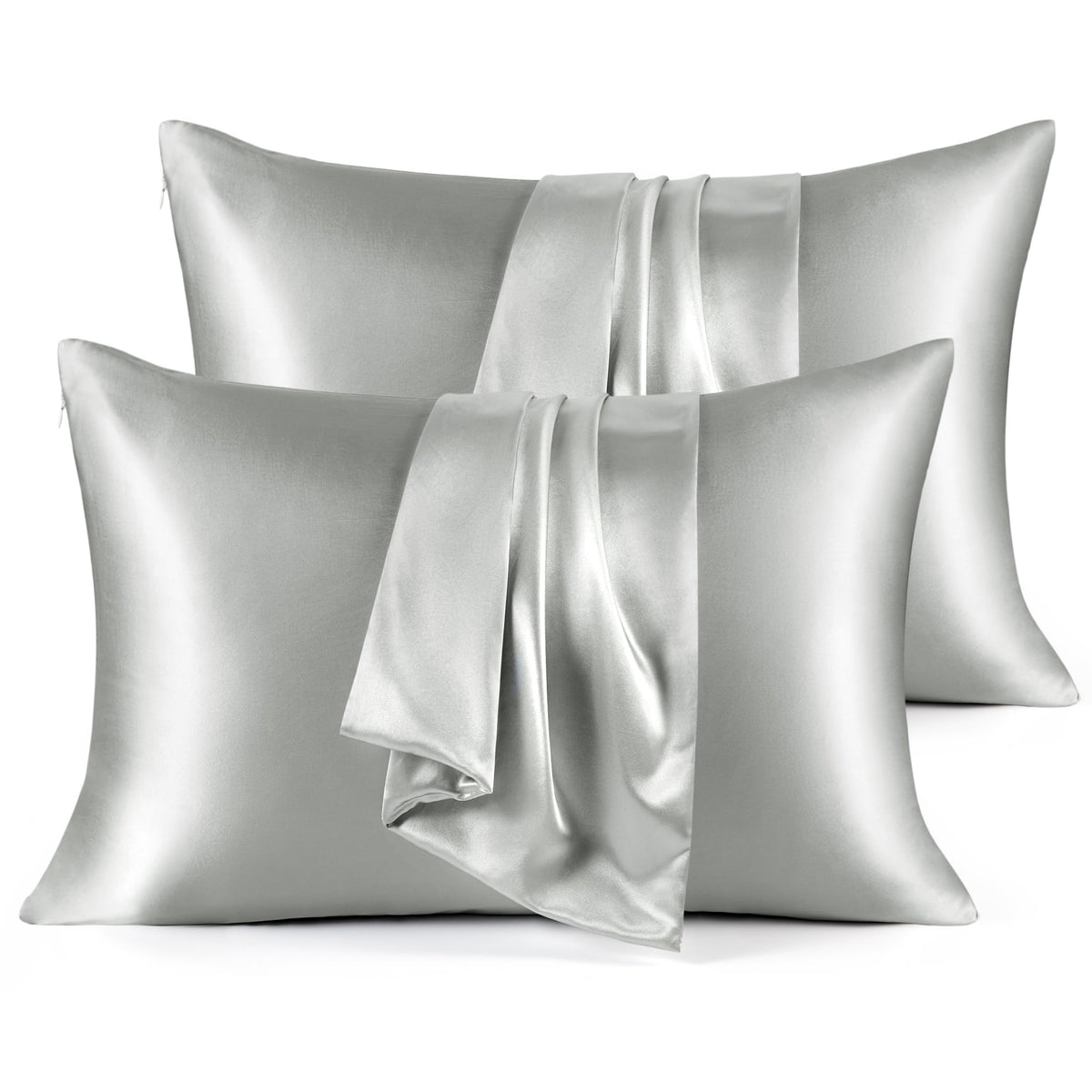 Bedsure Satin Pillowcase For Hair And Skin - Grey Zipper Pillow Cases Queen Size Set Of 4, Similar To Silk Pillow Cases, Silky & Super Soft Cooling Pillow Covers, Gifts For Her Or Him, 20X30 Inches