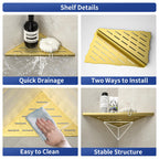Bernkot Corner Shower Shelf, 304 Stainless Steel Bathroom Shelf For Tiled Wall, Grout In Shelves (Gold, 10''-2 Pack)
