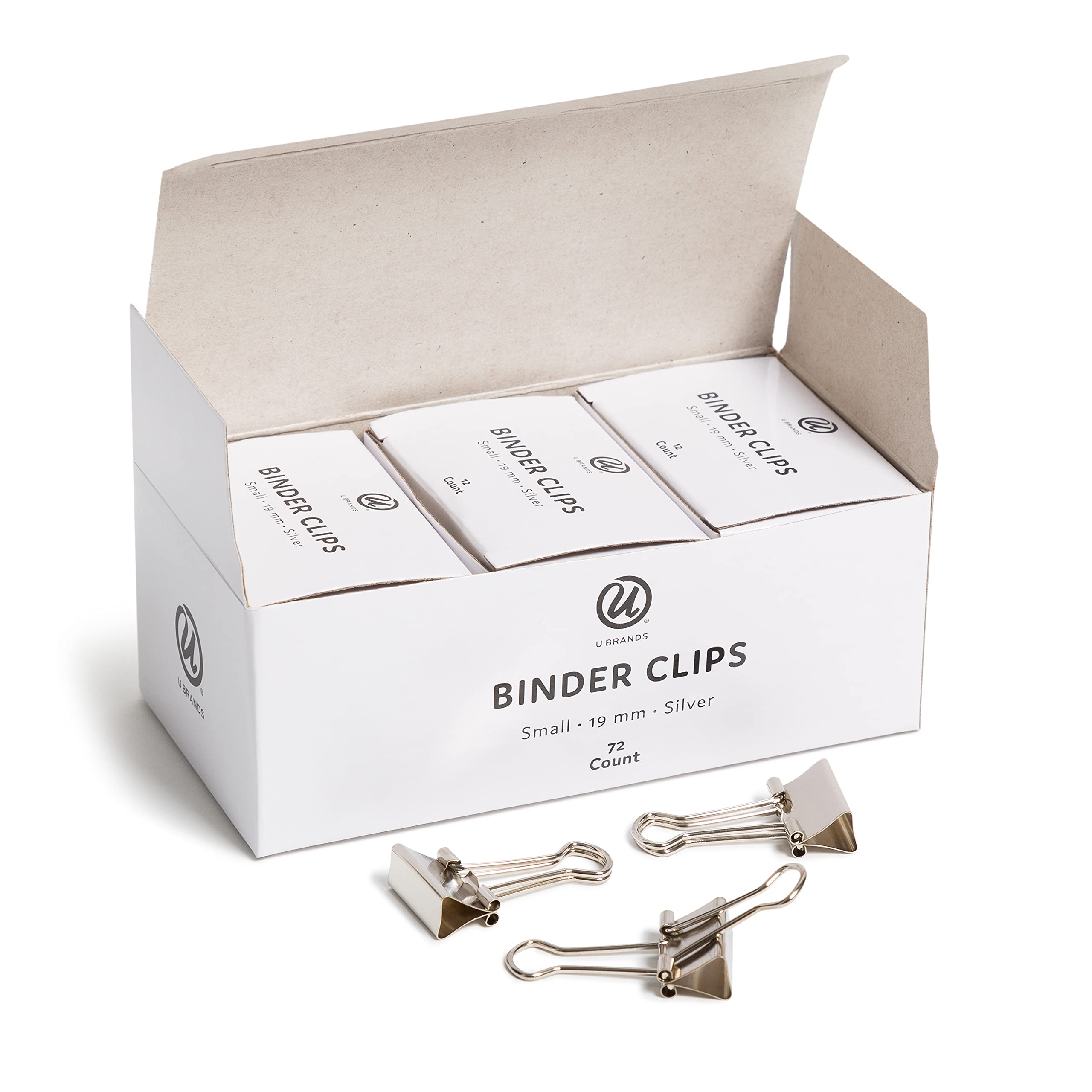 U Brands Small Binder Clips, Metallic Silver, Office Organization Supplies, 19Mm, 72 Count