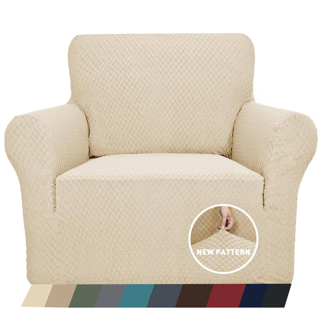 Znsayotx 1 Piece Jacquard Chair Slipcovers For Living Room High Stretch Chair Covers With Arms Anti Slip Pets Friendly Couch Sofa Armchair Cover Furniture Protector (Chair, Light Beige)