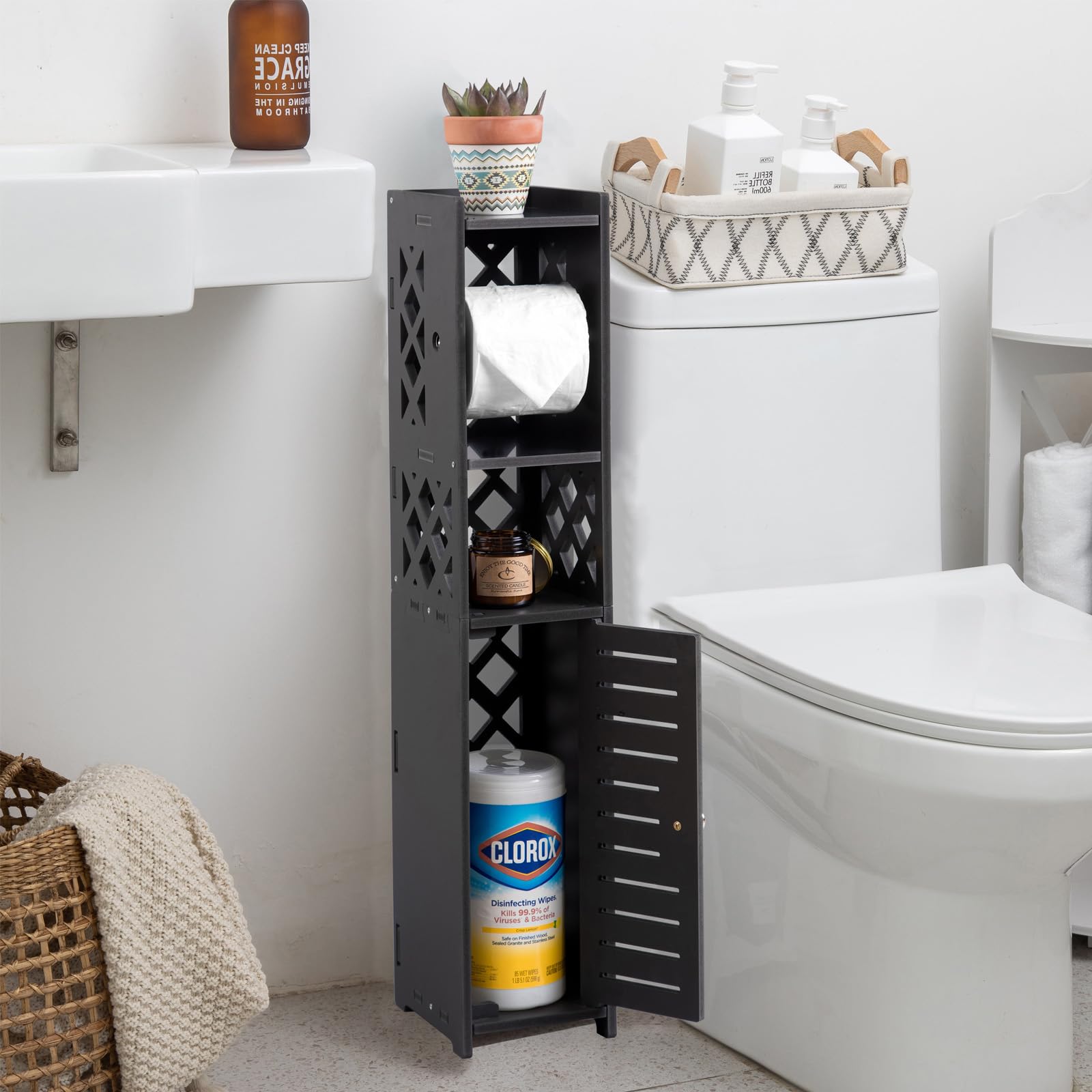 Toilet Paper Storage Cabinet,Toilet Paper Holder Stand,Bathroom Storage Cabinet With Roller,Slim Storage Cabinet For Small Space