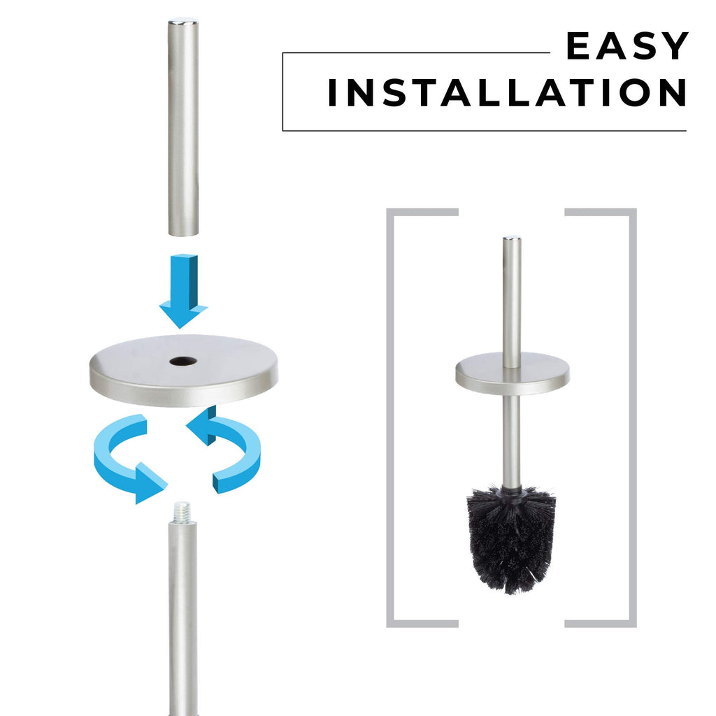 Js Jackson Supplies Sleek Toilet Brush And Holder With Metal Handle - Brushed Nickel