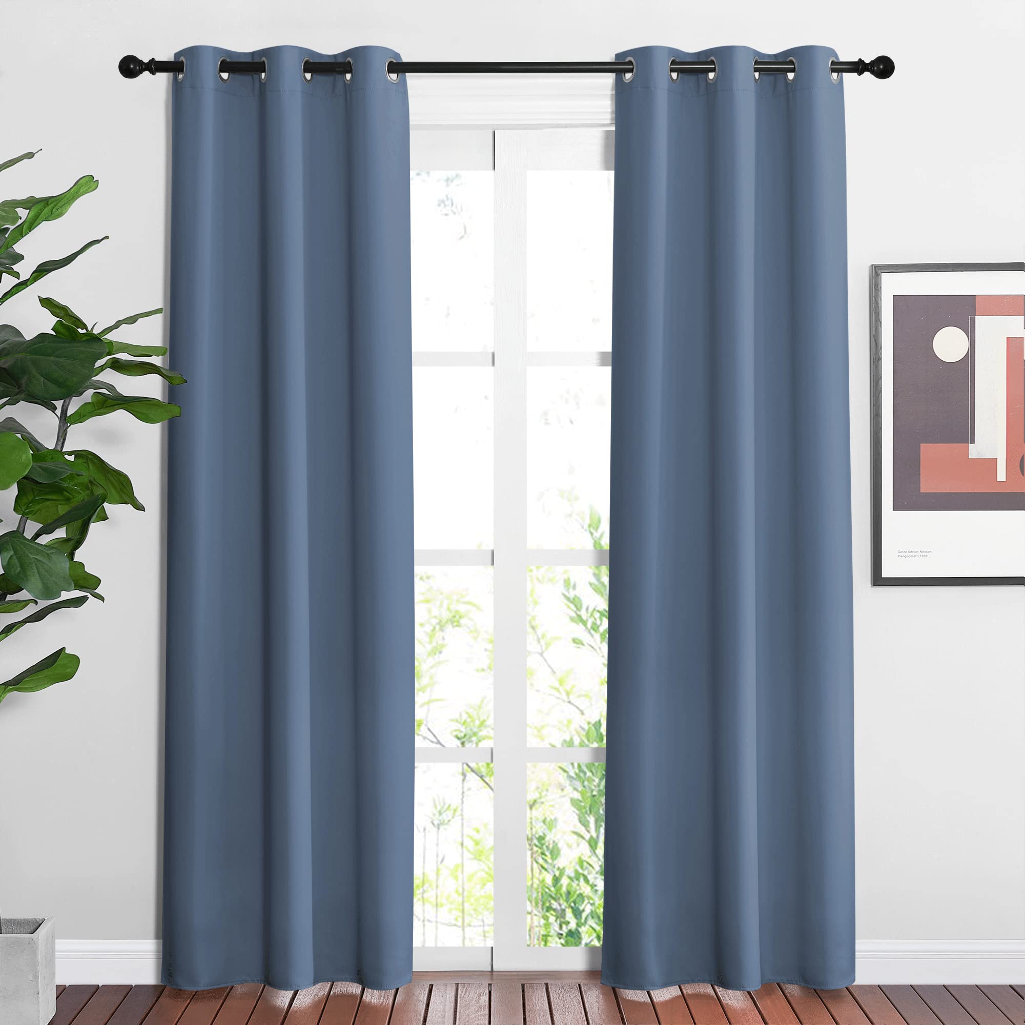 Nicetown Stone Blue Blackout Curtains For Living Room - Window Treatment Energy Saving Thermal Insulated Room Darkening Solid Gr