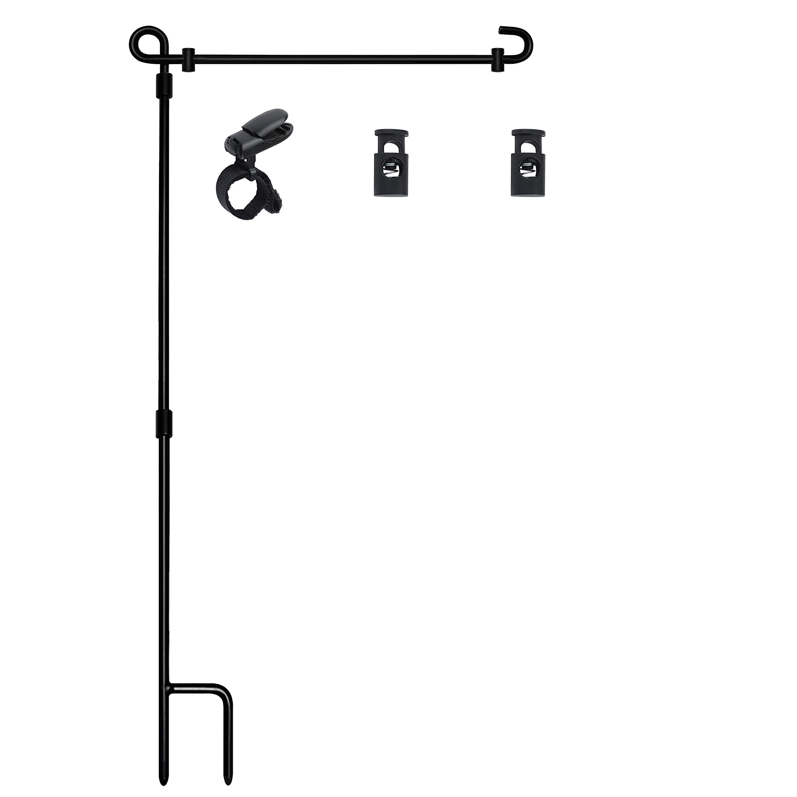 Hoosun Garden Flag Stand, Premium Garden Flag Pole Holder Metal Powder-Coated Weather-Proof Paint With One Tiger Clip And Two Sp