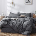 Moomee Bedding Duvet Cover Set 100% Washed Cotton Linen Like Textured Breathable Durable Soft Comfy (Dark Grey, Full)