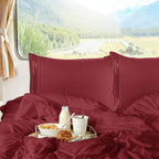 Nestl Burgundy Rv Queen Sheets – Super Soft Rv Short Queen Sheets For Rv Camper, 6 Piece 1800 Microfiber Fitted Rv Sheets, Double Brushed Rv Bed Sheets Set, Camper Sheets And Pillowcases