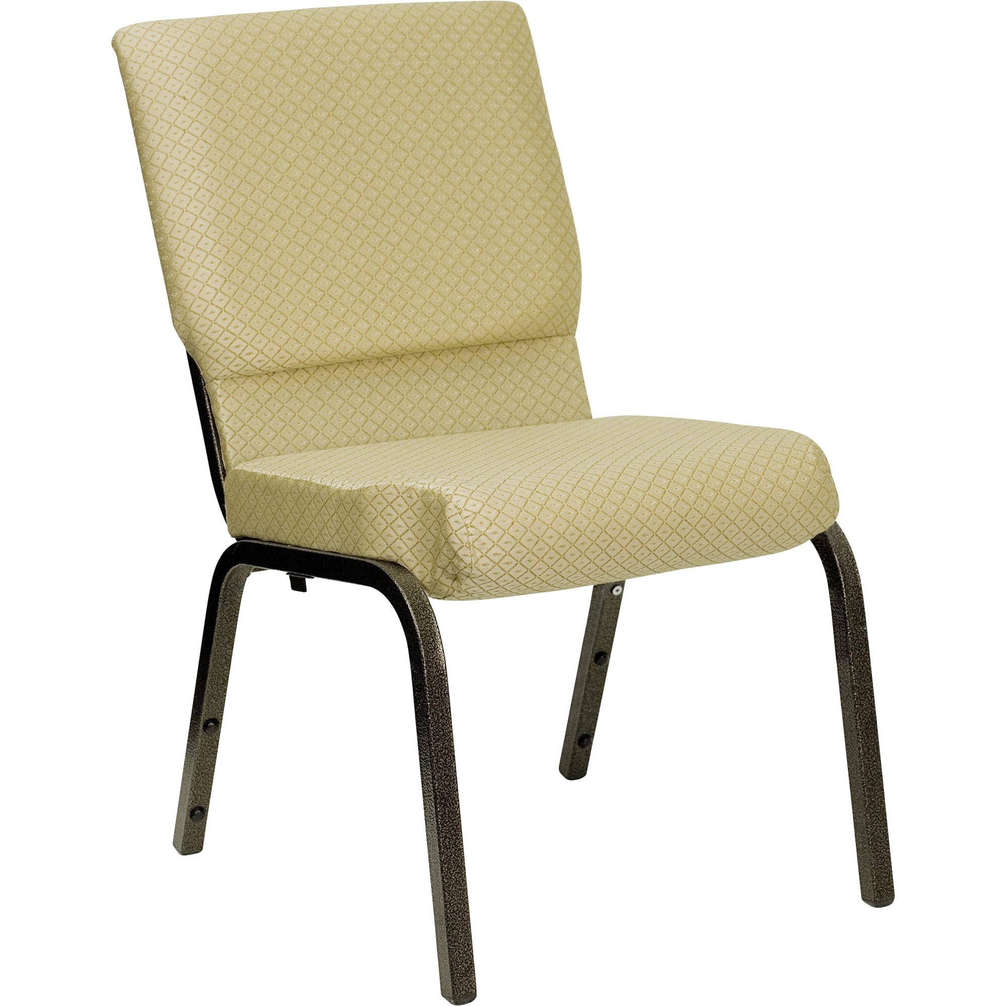 4 Pk. 18.5W Beige Patterned Fabric Stacking Church Chair - Gold Vein Frame
