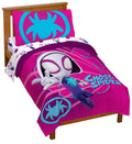 Marvel Spidey & His Amazing Friends Ghost Spider Gwen 4 Piece Toddler Bed Set  Bedding Includes Comforter & Sheet Set  Super S