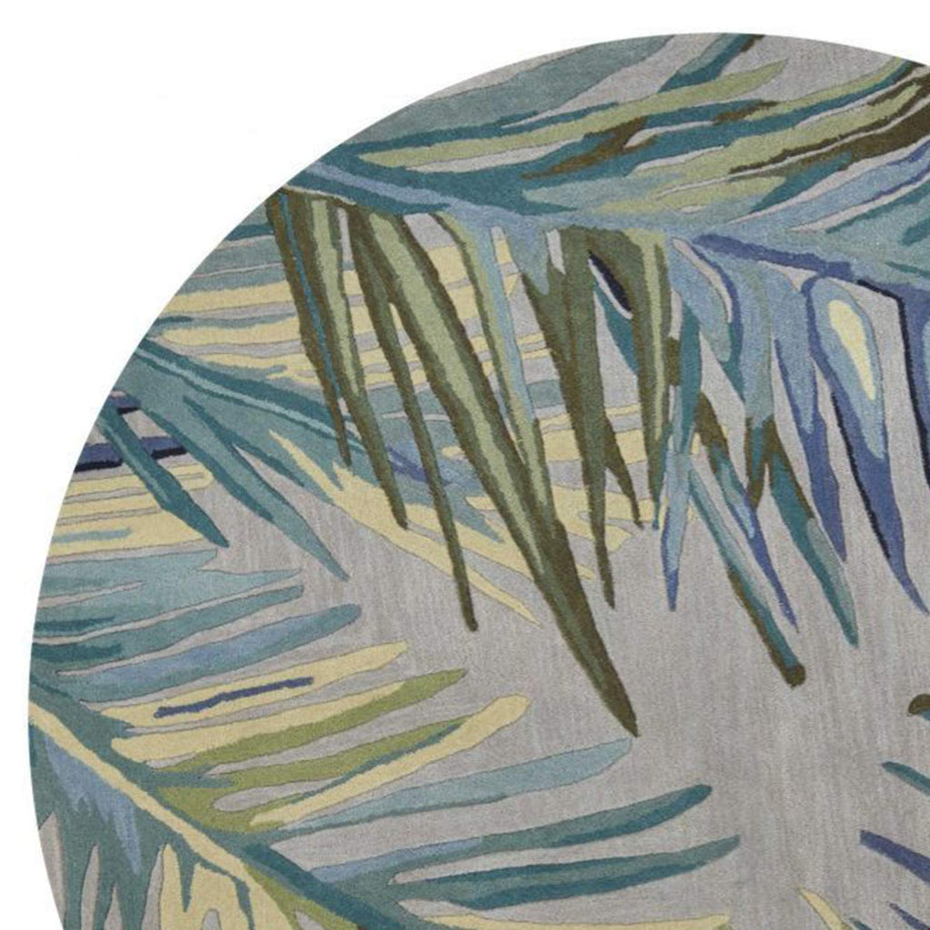 HomeRoots Wool 6' Grey Blue Hand Tufted Tropical Palms Indoor Area Rug
