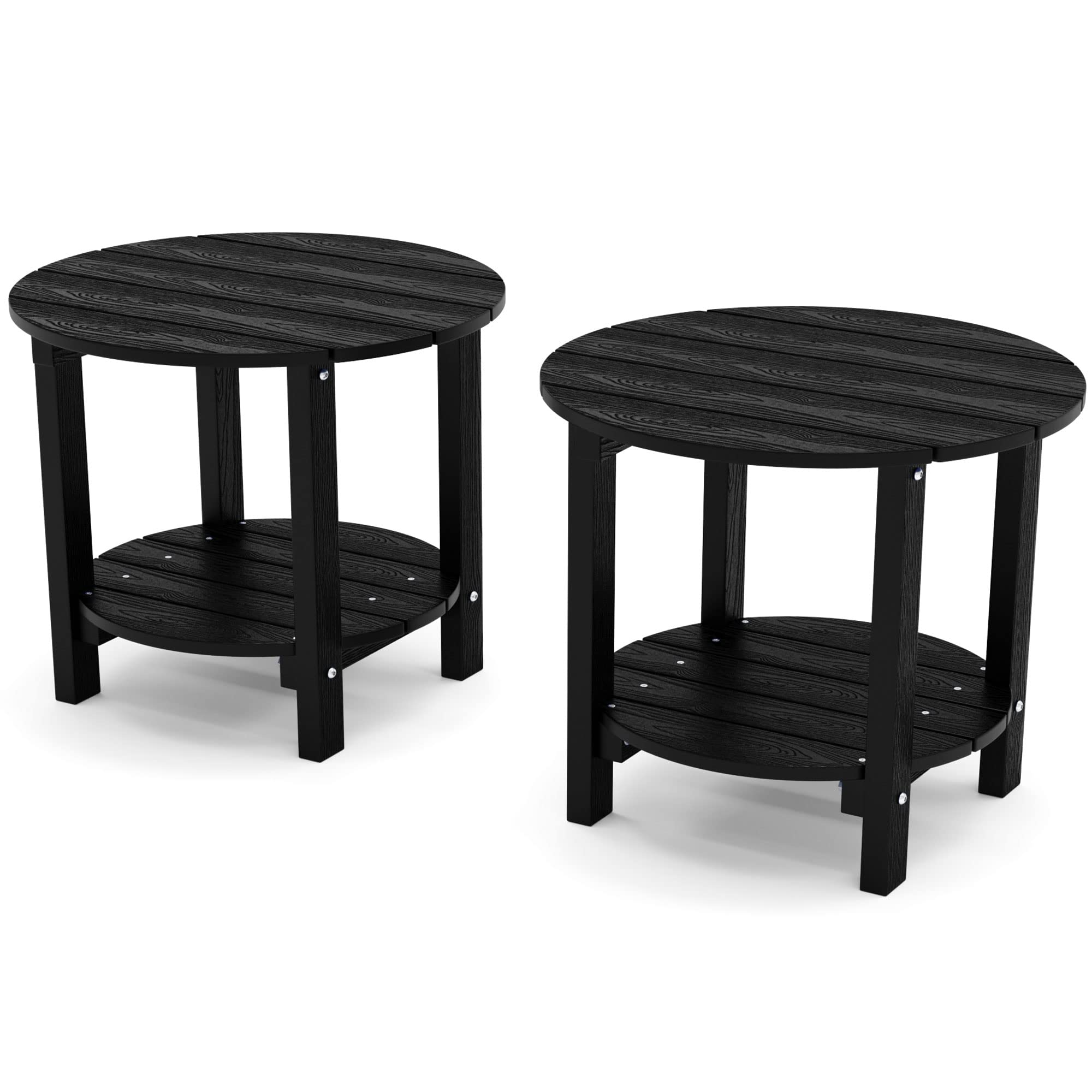 Yefu Adirondack Side Table Set Of 2, 18' Double Outdoor Side Table, Poly Lumber End Table, Weather Resistant For Indoor, Patio, Pool, Porch, Backyard-Black