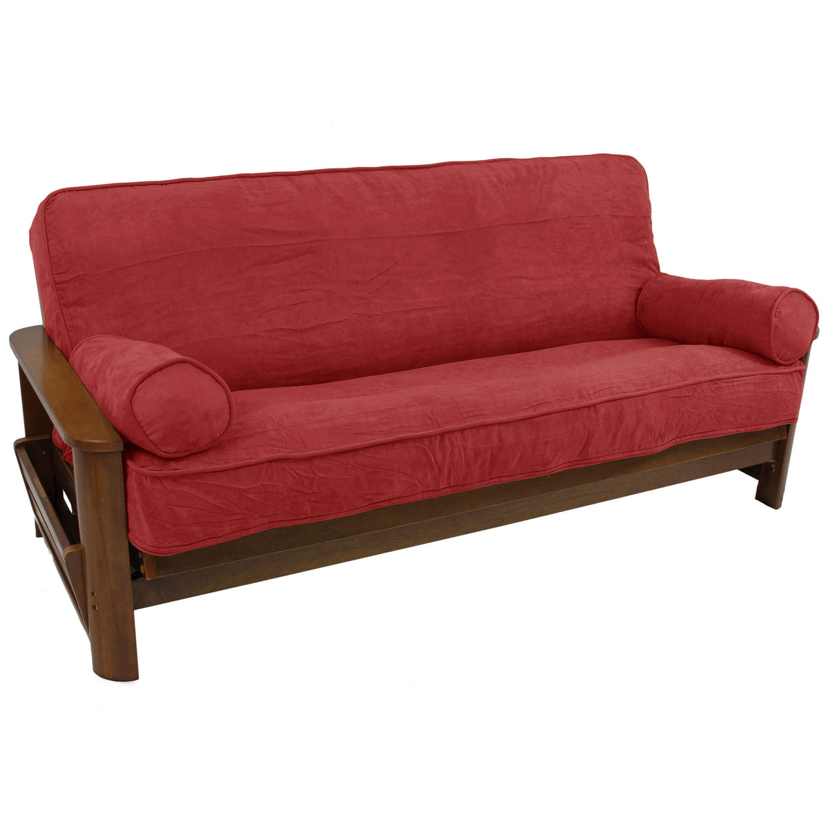 Blazing Needles Solid Microsuede Double Corded 8&quot; to 9&quot; Futon Cover Set with 2 Bolster Pillows (Set of 3), Full, Cardinal Red