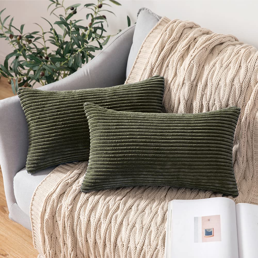 Miulee Pack Of 2 Corduroy Pillow Covers 12 X 20 Inch Lumbar Throw Pillow Covers Olive Green Pillowcases For Spring Sofa Bedroom