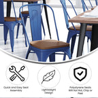 Flash Furniture Metal Colorful Restaurant Chair, 20&Quot; Dx18 Wx33 H, Blue/Teak