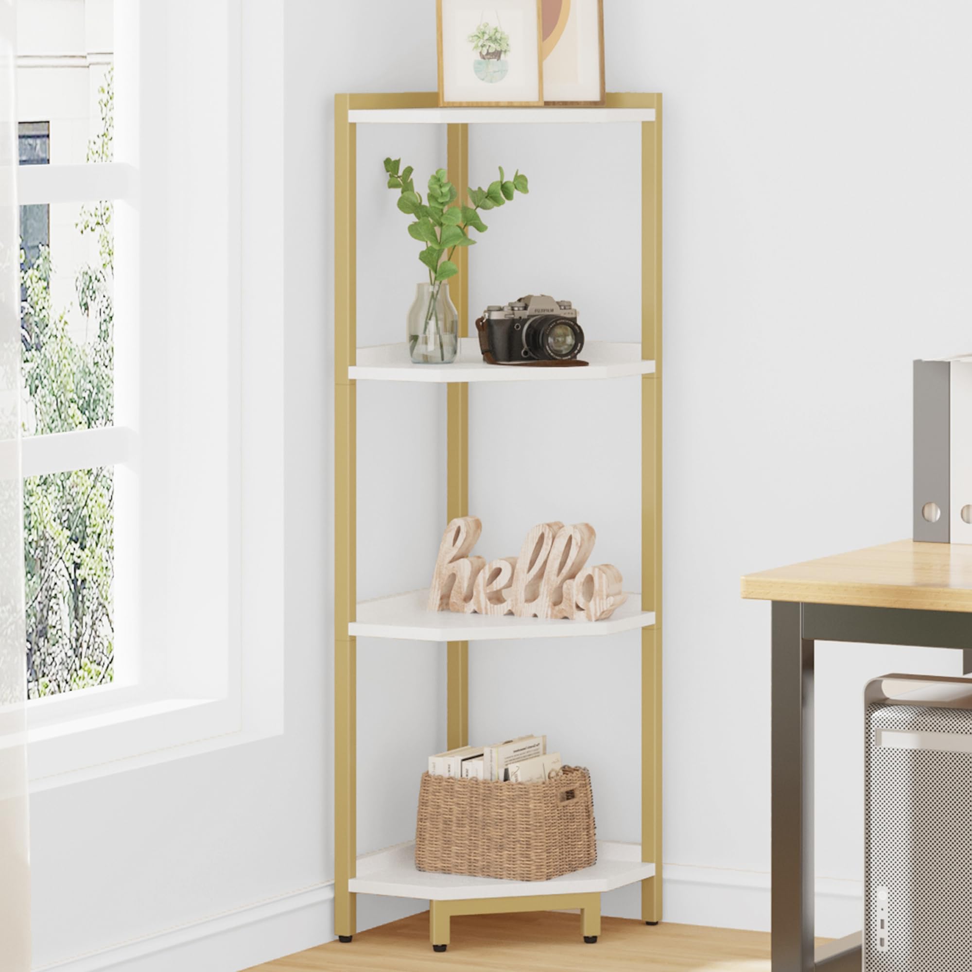 Hzuaneri Corner Shelf Stand, Corner Bookshelf, Storage Standing Shelf ...