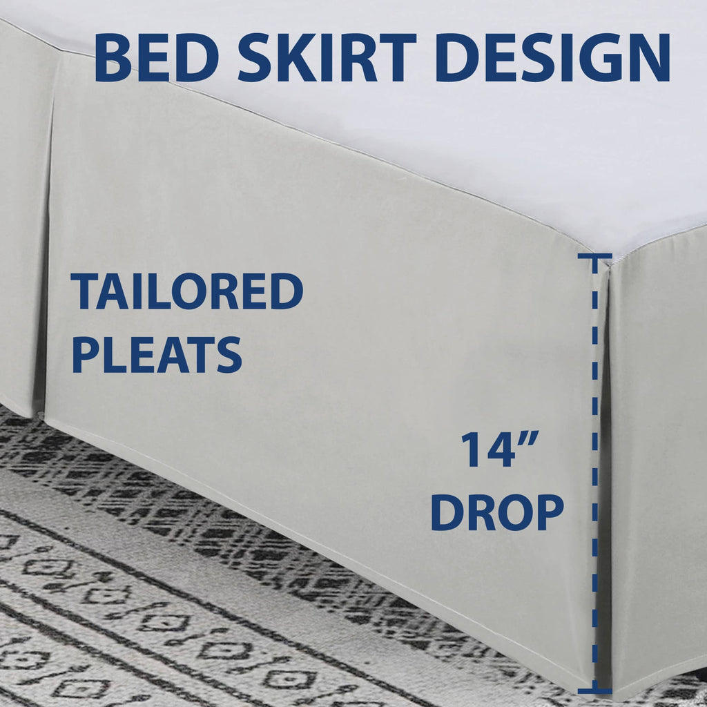 Cathay Home Double Brushed Microfiber Pleated Easy Fit Bed Skirt, Ultra Soft, Fade And Wrinkle Resistant - Light Grey, Queen