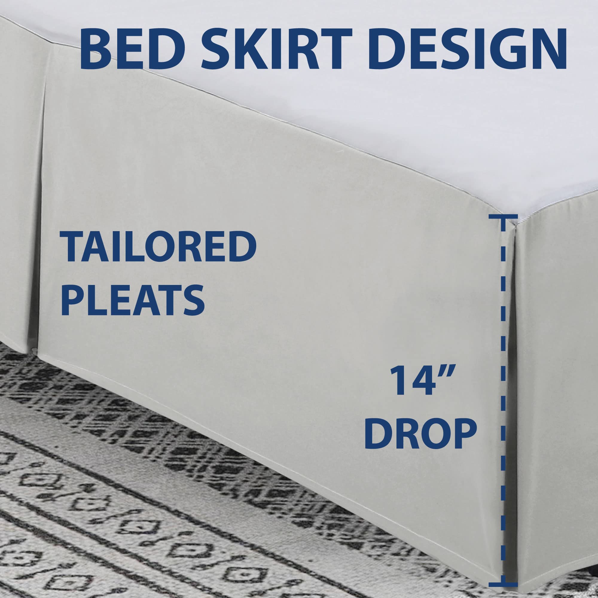 Cathay Home Double Brushed Microfiber Pleated Easy Fit Bed Skirt, Ultra Soft, Fade And Wrinkle Resistant - Light Grey, Queen