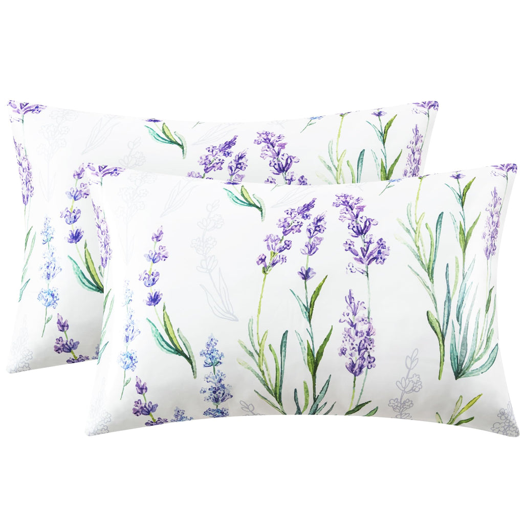 Exq Home Satin Pillowcase For Hair And Skin - Lavender Printed Silk Pillowcase 2 Pack 20X26 Inches - Standard Size Satin Pillow