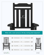 Serwall Outdoor Rocking Chair Black Set Of 6, All Weather Patio Rocking Chair, Hdpe Poly Rocking Chair For Adults, Heavy Duty Front Porch Rocker
